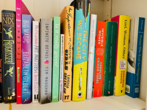 Photo of a bookshelf with books on it