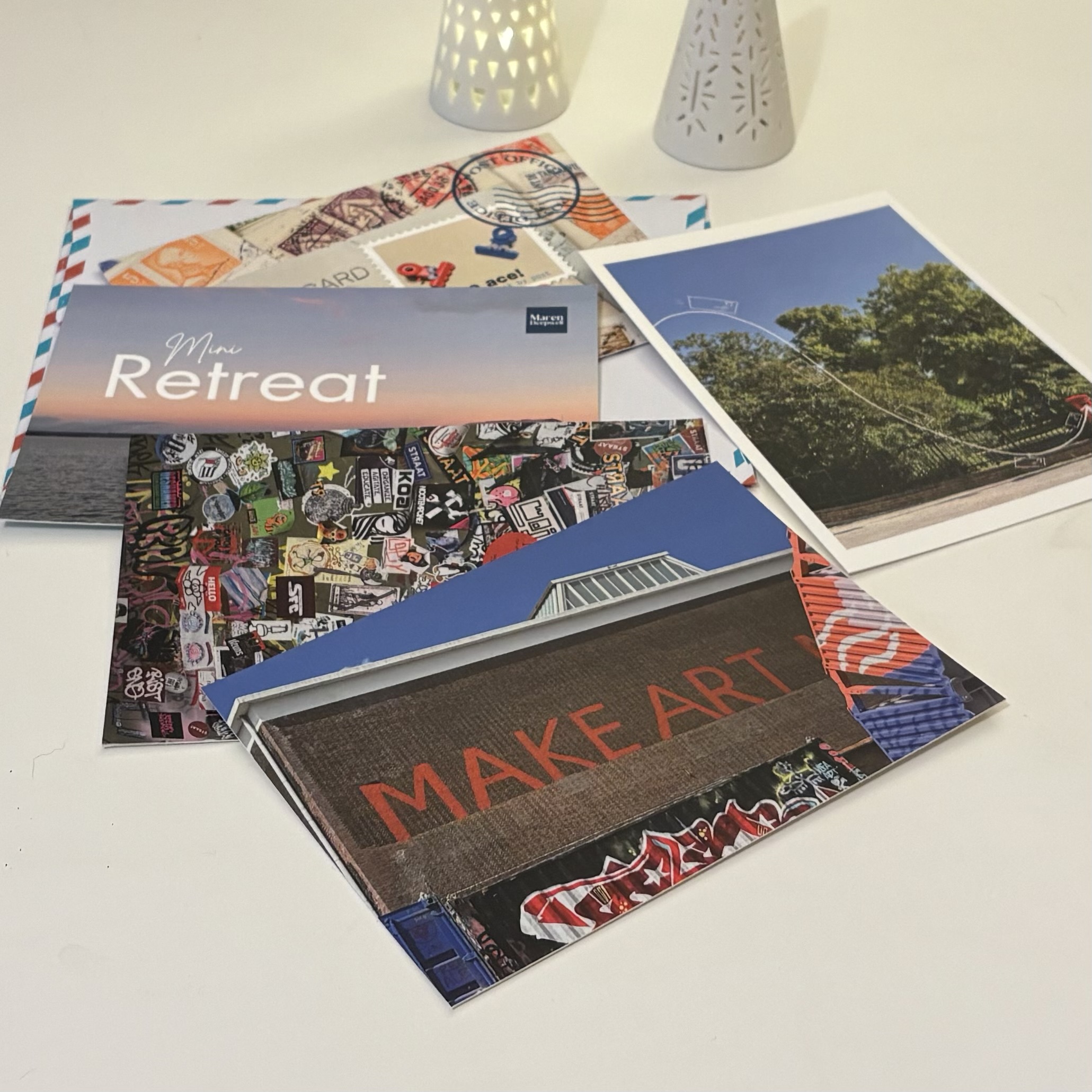 Postcards on a desk