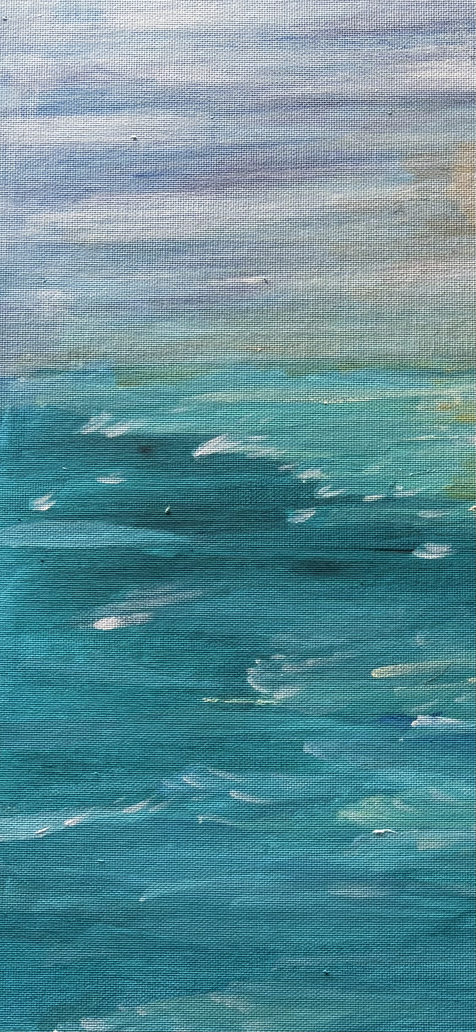 Close up picture of a seascape painting. 