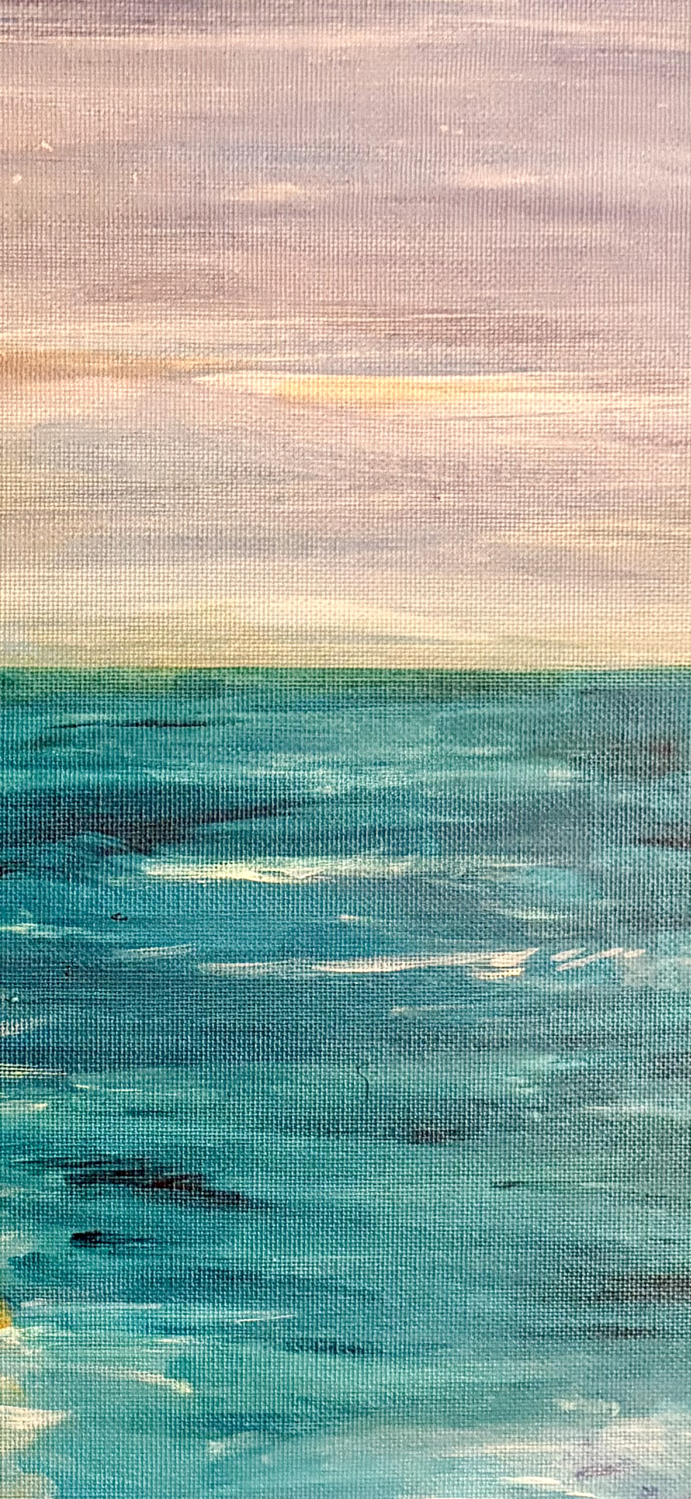 Close up picture of a seascape painting. 